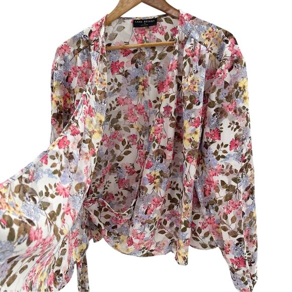 Lane Bryant Floral Semi Sheer Pastel Garden Spring Wrap Floral Blouse Wrap 18 - Picture 4 of 11